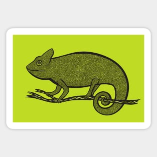 Chameleon Ink Art - cool animal design - on vibrant yellow green Sticker